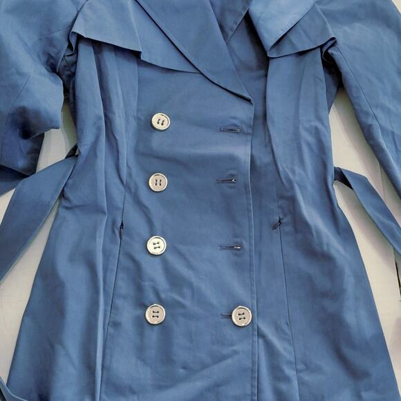 Blanc Noir Womens Trench Coat Small Light Blue Double Breasted Belted Classic - Picture 7 of 10